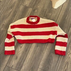 Red and Cream Knit Sweater cropped